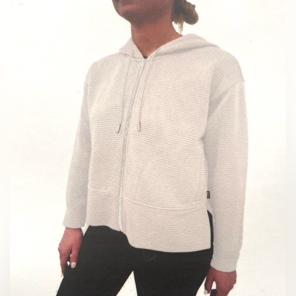 DKNY Woman’s XXL White Full Zip Ottoman  Ribbed Stretch Hoodie NWT